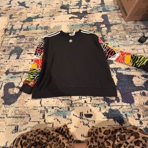 Adidas Black Crewneck with Multicolor Patterned Sleeves